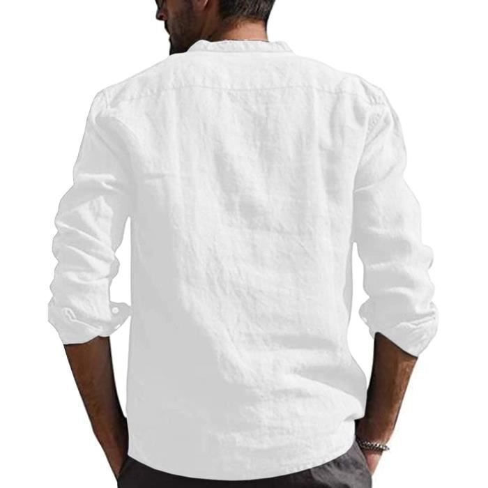 Chemise Homme Lin 100% Coton - Col Mao Manches Longues | Style Décontracté été