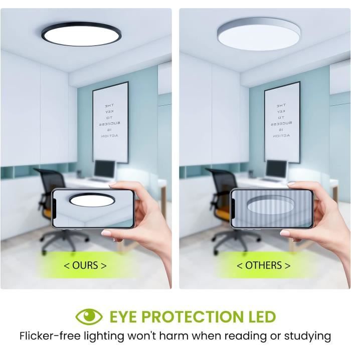 Homefire Plafonnier LED Ronde - 18cm Blanc Moderne Lampe De Salle De Bains 15W Blanc Froid 6000K Lampe De Salon Pour Salon Cuisine - Maison