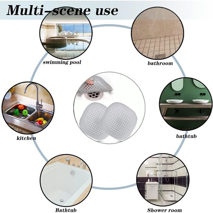 6 Filtres De Drain En Silicone - Anti Cheveux Pour Douche, Évier - Ventouses Puissantes - Gris, Blanc, Noir