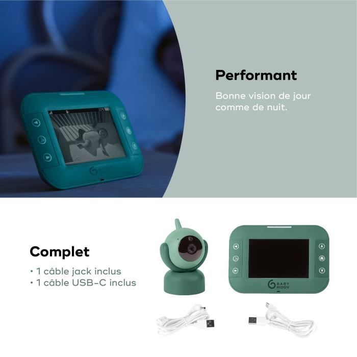 Babyphone Vidéo Babymoov Essential – Écran 2.4" – Portée 250m – Mode VOX – Kit Mural