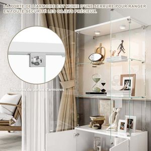 Vitrine En Verre, Vitrine Verticale, Vitrine Moderne En Verre Et Bois Vitrine En Verre A 4 Niveaux Pour Objets De Collection Livres Vin Bureau Salon Cuisine Eclairage
