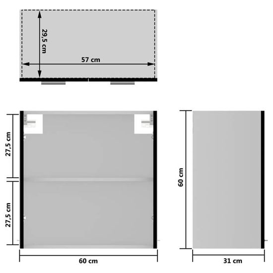 Toshilian Armoire De Cuisine Murale En Verre Suspendue Noir - Meuble Haut Élégant 60x31x60 Cm En Aggloméré Pour Optimiser L'Espace