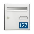 Numéro pour boite aux lettres personnalisable rectangle grand format (100x70mm) bleu chiffres blancs-0
