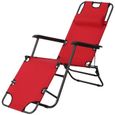 Outsunny Chaise Longue Pliable Bain de Soleil fauteuil relax jardin transat de Relaxation Dossier inclinable avec Repose-Pied rouge-0