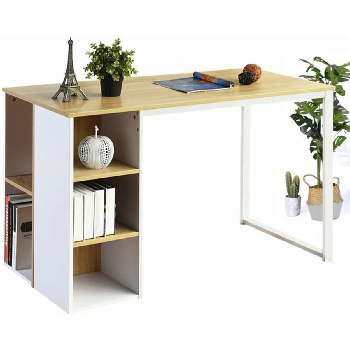 Bureau Avec Etageres De Rangement Bois Metal Blanc Achat Vente Pas Cher