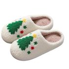 FONDUPIN Chausson Homme Confortable d'Hiver - LEOCLOTHO - Motif Noël - Peluche Douce - Blanc