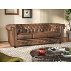 Canapé 3 places CHESTERFIELD en microfibre aspect cuir vieilli - Marron - Simili