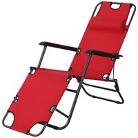 Outsunny Chaise Longue Pliable Bain de Soleil fauteuil relax jardin transat de Relaxation Dossier inclinable avec Repose-Pied rouge