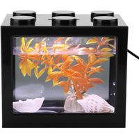 LES Aquarium complet avec pompe, filtre et éclairage LED, environ 12 * 8 * 10.5cm (noir) LS015