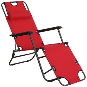 CHAISE LONGUE Outsunny Chaise Longue Pliable Bain de Soleil fauteuil relax jardin transat de Relaxation Dossier inclinable avec Repose-Pied rouge