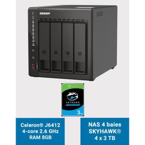 SERVEUR STOCKAGE - NAS  QNAP TS-453E 8GB Serveur NAS 4 baies SKYHAWK 12To (4x3To)