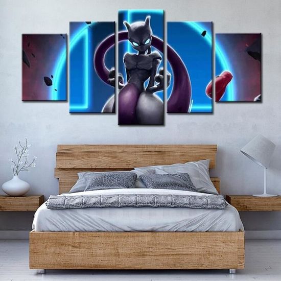 Affiche Toile Mewtwo – PokeArt – Décoration Murale Anime – Verticale