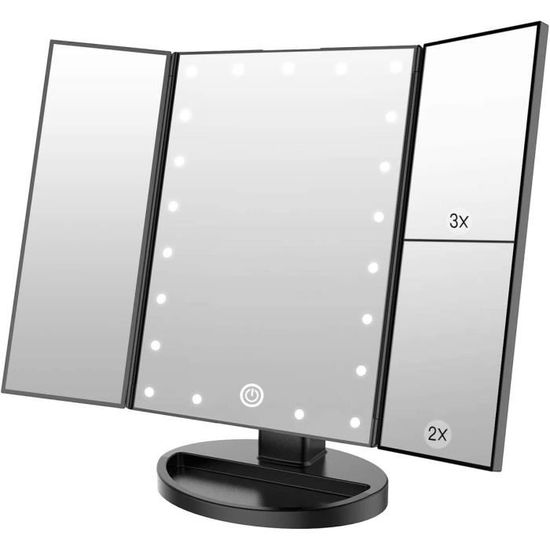 10x Grossissant Miroir Maquillage avec Lumières LED Rotation à 360° Miroir Cosmétique Portable pour Salle de Bain