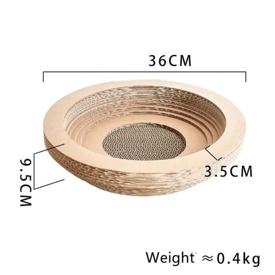Griffoir Interactif Pour Chat Avec Lit Intégré - Carton Ondulé Et Clochette - Forme Tête De Chat - Diamètre 24 Cm