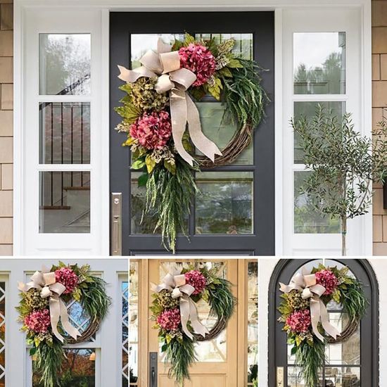 Couronne De Fleurs Artificielles Hortensia 50 Cm Multicolore - Décoration Printemps Été Pâques Mariage Intérieur Extérieur Couronne Mariage Artificielle