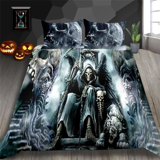 Parure De Lit Adulte 220x240 Cm – Thème Bateau Pirate Et Crâne – Housse De Couette + 2 Taies 65x65 Cm – Microfibre