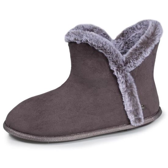 Chaussons en suédine gris pour femme - ISOTONER - Confortable et ultra chaud