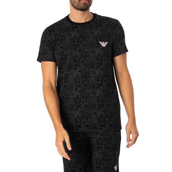 T-Shirt À Motif De Marque Lounge - Emporio Armani - Homme - Noir