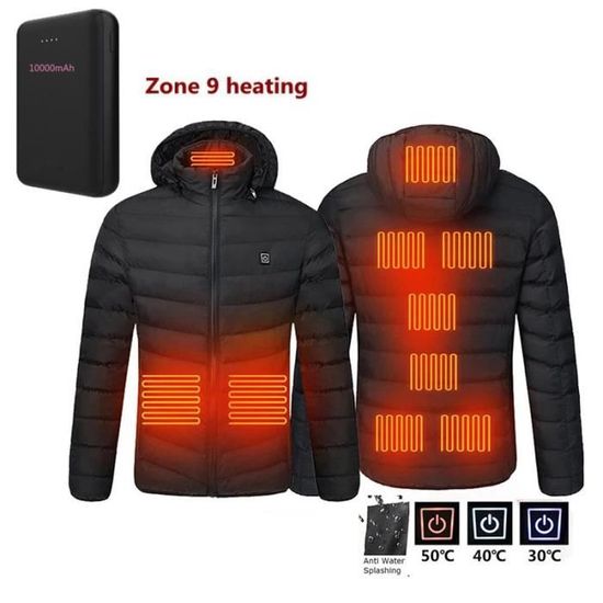Veste Chauffante Homme électrique – Batterie 18400 MAh, 4 Zones De Chaleur – Pour Moto, Randonnée, Ski, Camping