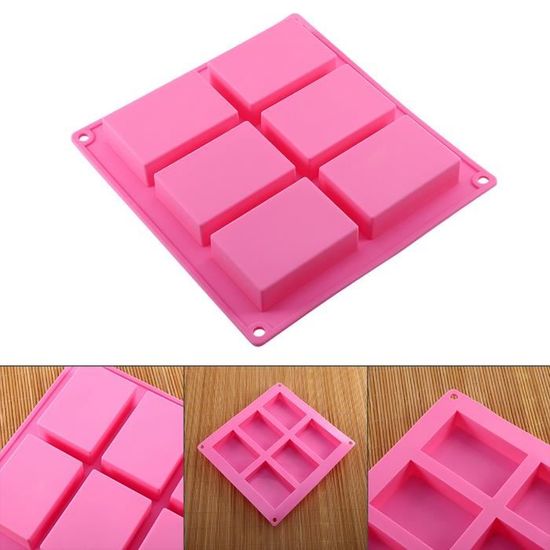 Lot De 6 Moules à Savon Rectangulaires En Silicone - 6 Cavités - Bleu, Rose, Violet - Pour Savon, Desserts Moule Dessert Chocolat Brownie
