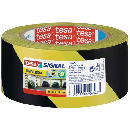 TESA Ruban adhésif de signalisation - Noir / Jaune (PP) - 66m x 50mm