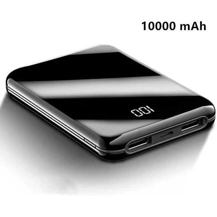 MINGJIA mini batterie externe ultra-mince 10000 mAh portable plein écran LCD intelligent téléphone portable puissance mobile (noir)