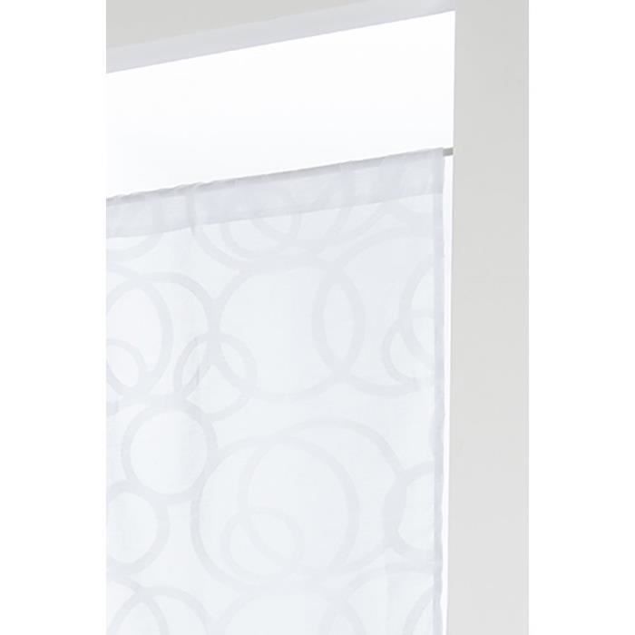 Paire de Vitrages Style Scandinave à Passe Tringle 60 x 120 cm Motif Contemporain Ronds Brodés Blanc