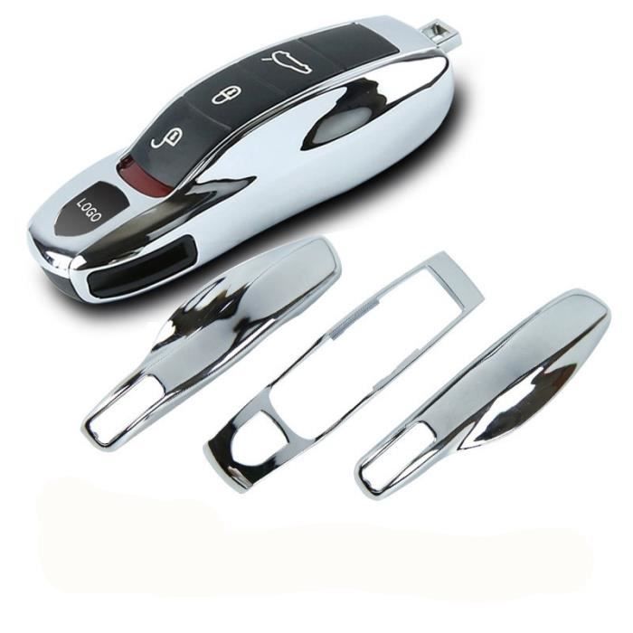 Coque clé,Coque pour clé télécommande, 3 pièces miroir, argent chromé, Fob, pour Porsche Boxster, Cayman 911 - Type Silver