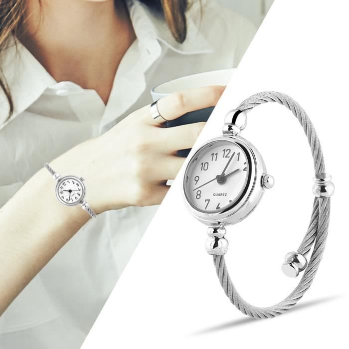 Montre-bracelet à bracelet ouvert en alliage de quartz rond analogique (cadran blanc avec chiffres arabes)