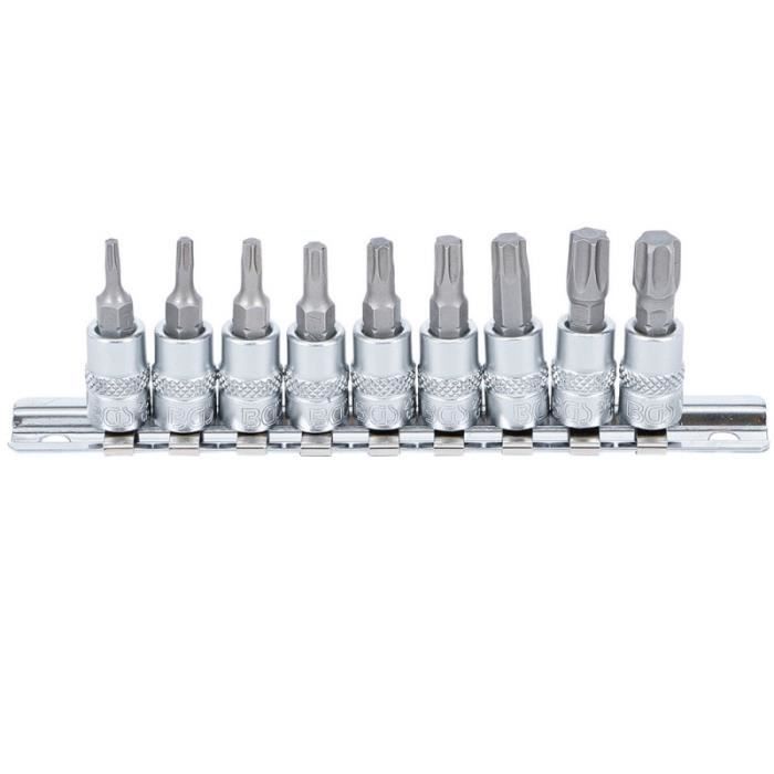 Lot De 9 Douilles Torx 5 Pans (Pentalobe) - Tailles TS10 à TS50 - Entraînement 1/4" (6,35 Mm) - Acier Vanadium Chromé - Pour Réparations électroniques