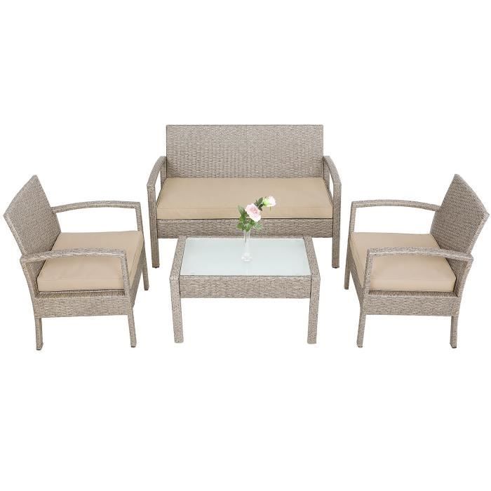 Casaria Salon de jardin en polyrotin Beige Coussins amovibles Mobilier de jardin