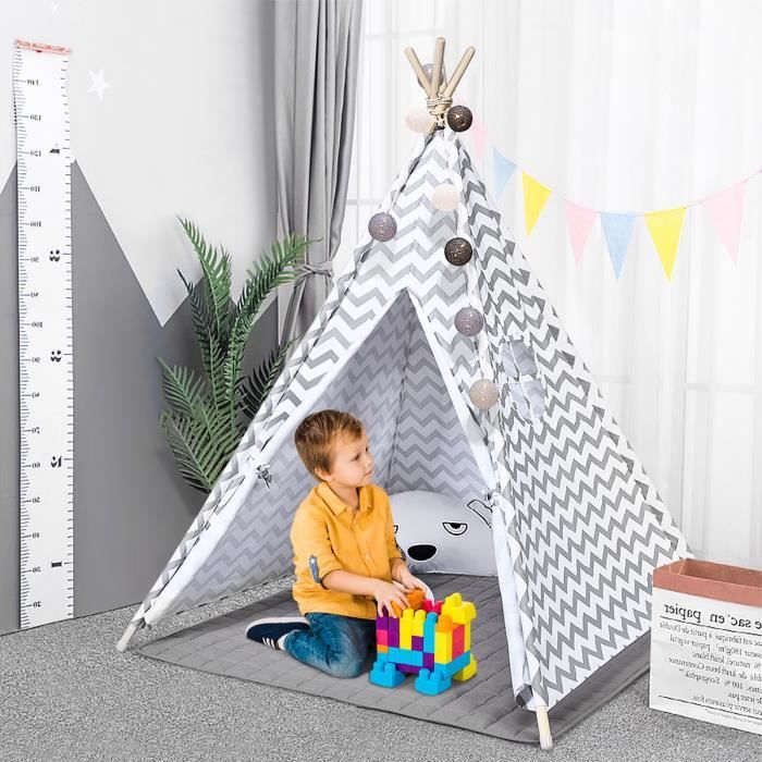 DREAMADE Tente pour Enfant avec Tapis de Sol & Fenêtres, Tipi Indien Pliable avec Sac de Transport,pour Maison, Jardin, Camping