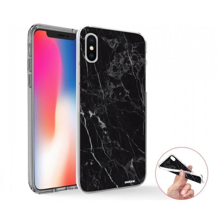 Coque 360 iPhone X iPhone XS 360 intégrale transparente Marbre noir Ecriture Tendance Design Evetane