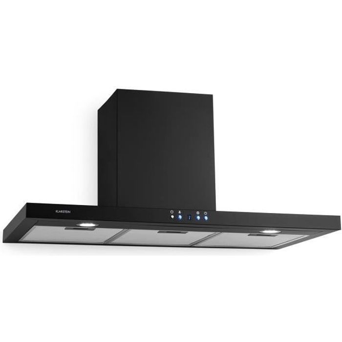 Klarstein Limelight Hotte murale aspirante 90 cm - Débit 600 m³-h - 3 vitesses - Eclairage LED - Classe énergétique A++ - Noir