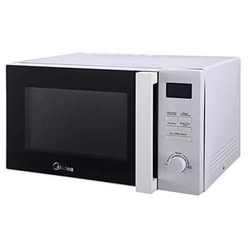 Midea Stellar MCM259GDWT Microondes, 25 L, 900 W, avec grill, verre noir avec cadre blanc