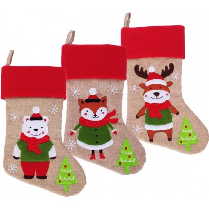 1 Botte de Noël 46cm avec style jute et avec animaux divers REF/NBDU203 Modèle aléatoire