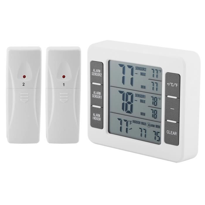 Thermomètre de réfrigérateur d'alarme audible numérique sans fil avec capteur 2pcs Min / Max Affichage