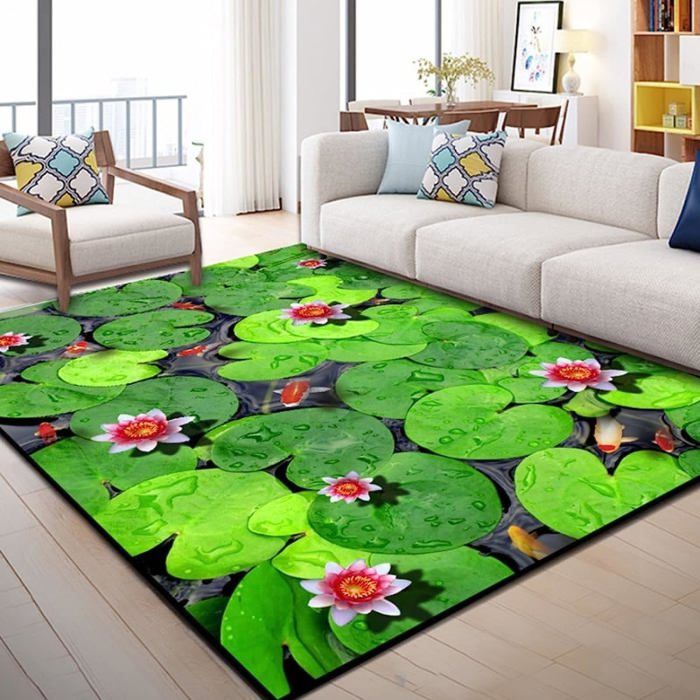 Carpe Koi Decoration - Tapis Vague Japonaise, Grand Tapis Salon Chambre Style Asiatique Orientale, Moquette Antidérapant Et Lavable, Tapis De Sol Interieur Doux à Poil Ras, 120x170 Cm