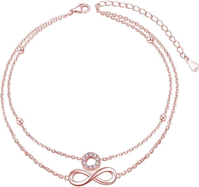 Chaîne De Cheville Figaro En Argent Sterling 925 – Or Rose Flash – 9 Pouces (22,86 Cm)