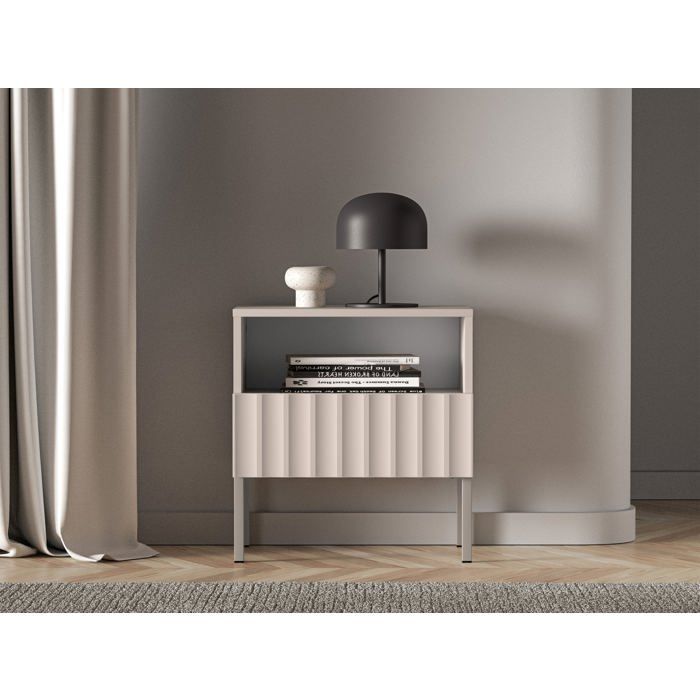 Table de chevet avec façades cannelées - DERRIVA - 50 cm beige clair