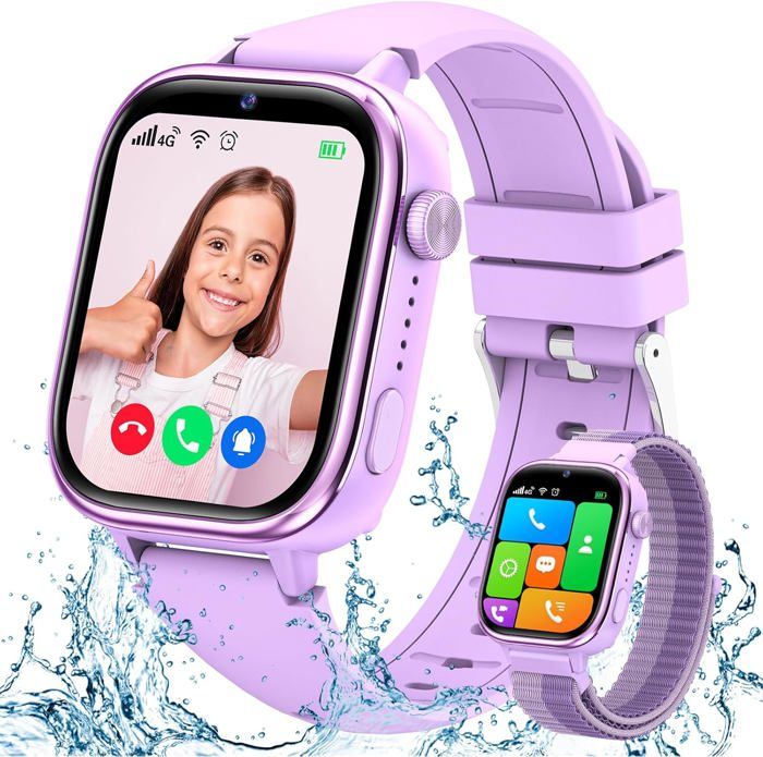 Montre Connectée Enfant 4G - GPS, Appel Vidéo, Bouton SOS - Étanche IP68 - Mode école & Jeux - Pour Fille & Garçon