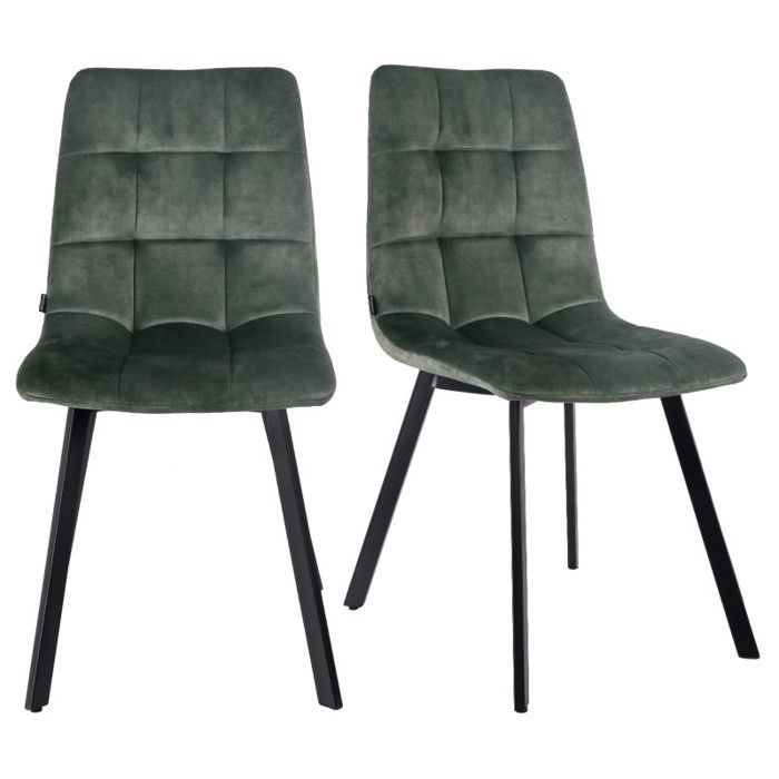 Lot de 2 chaises en velours vert avec pieds en métal noir - NAMI 2 Meubletmoi Lot de 2 chaises en velours vert avec pieds en métal noir - NAMI 2 Meubletmoi