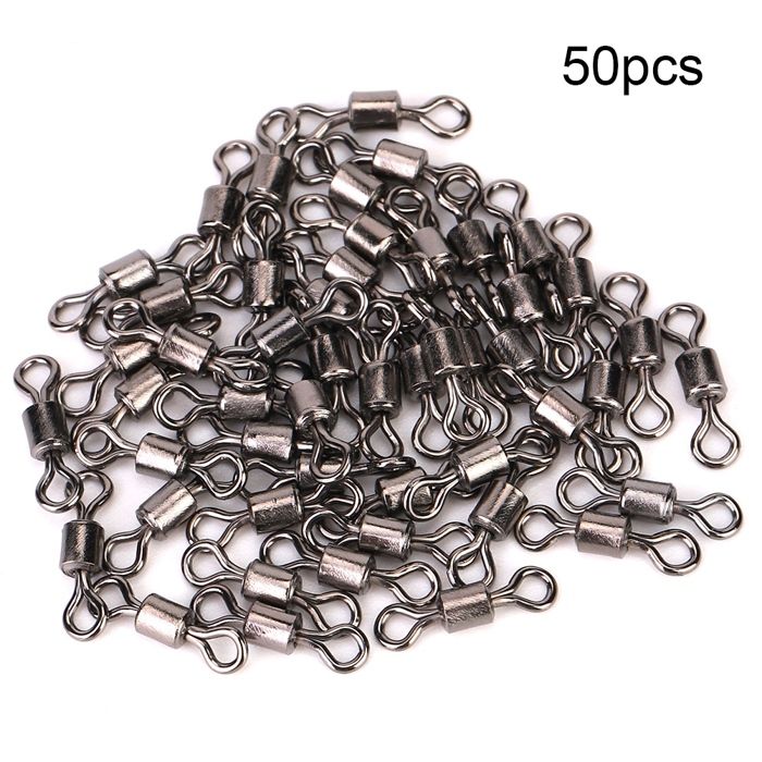 Lot de 50 connecteurs de pêche en acier inoxydable roulement à broche émerillon accessoires pour poissons (#8)