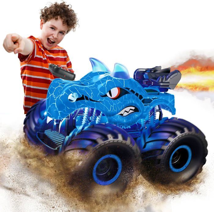 Gaethra Voiture Dinosaure Télécommandée – Musique, Lumières, Rotation 360°, Batterie Rechargeable, Cadeau Enfant 2-8 Ans