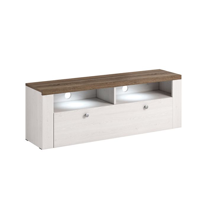 Meuble TV 1 porte Petits-meubles - Amaury - 140 x 37 x 49cm - Bois et blanc Meuble TV 1 porte Petits-meubles - Amaury - 140 x 37 x 49cm - Bois et blanc