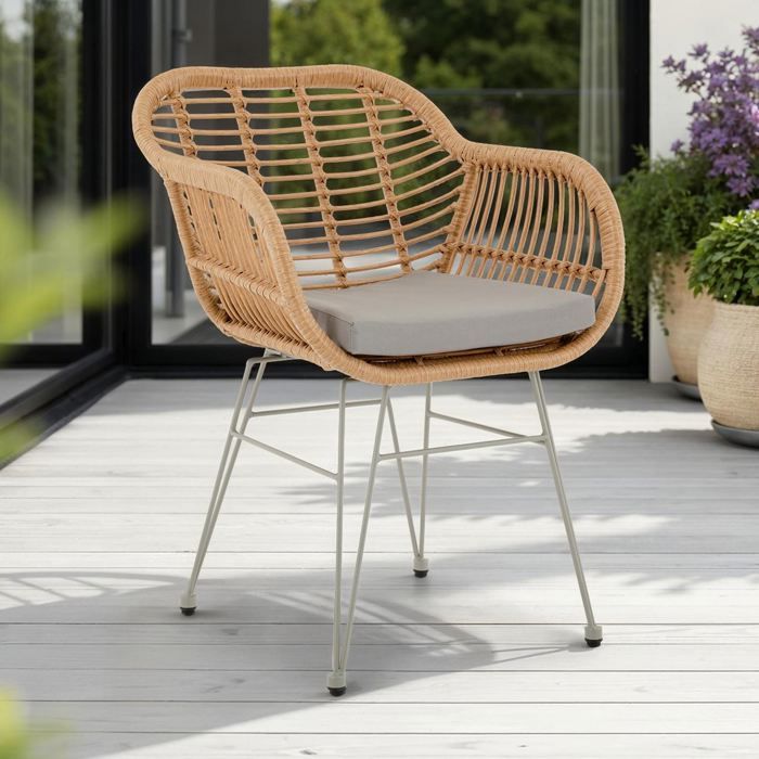 Lot de 2 chaises de jardin PARAMO imitation rotin brun et gris fauteuil dextérieur pour terrasse ou balcon Lot de 2 chaises de jardin PARAMO imitation rotin brun et gris fauteuil dextérieur pour terrasse ou balcon