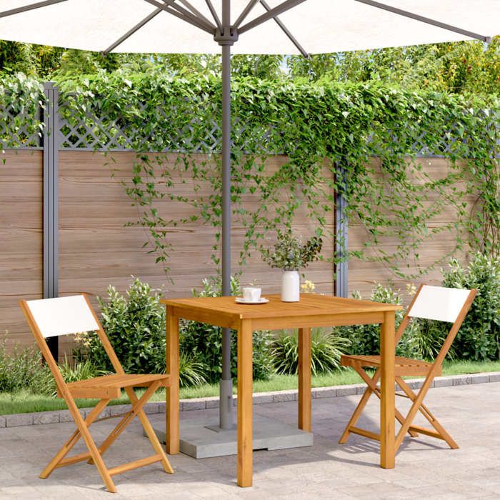 Chaises de bistrot lot de 2 blanc crème bois acacia et tissu(46749) ZLH