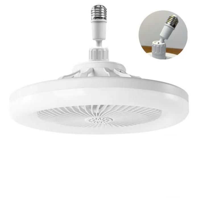 Ventilateur de plafond avec lumière LED E27 26 cm — silencieux variateur 3 vitesses télécommande (blanc) - Aimoonsa