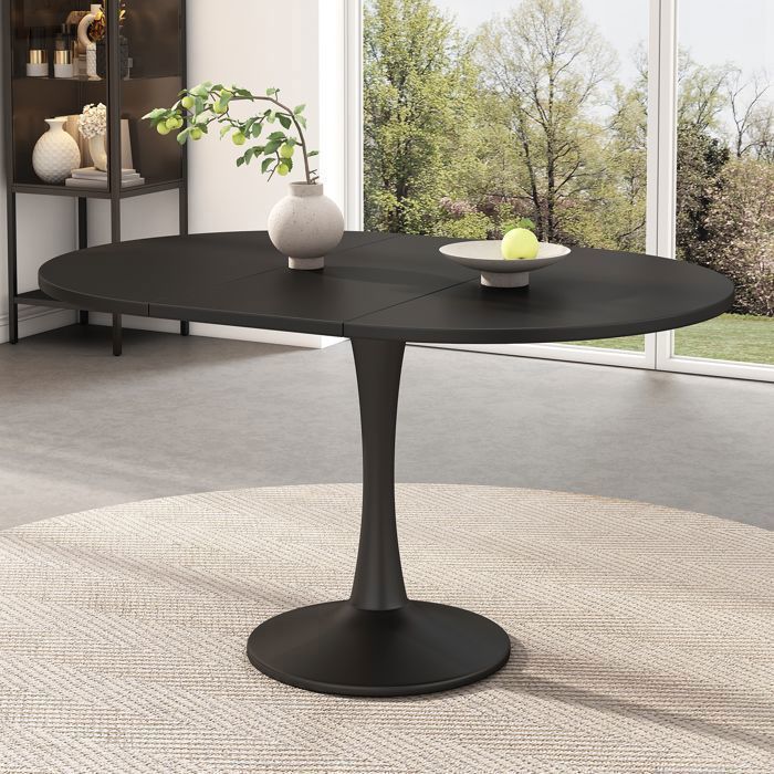 Table Ronde Salle Manger Table Ronde ExtensiblePetite Table de CuisineConvertible Table a Manger Ovale Noir100-140x100x75cm