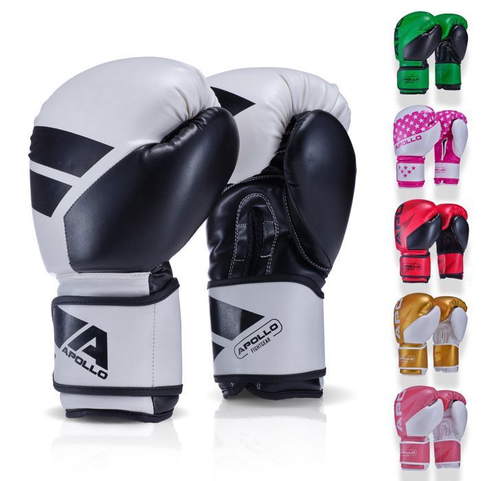 Gants de boxe Apollo 14 oz – cuir PU solide – entraînement intensif – Black / White